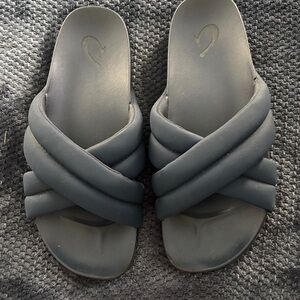 OluKai Women's Blue Crisscross Slide Sandals